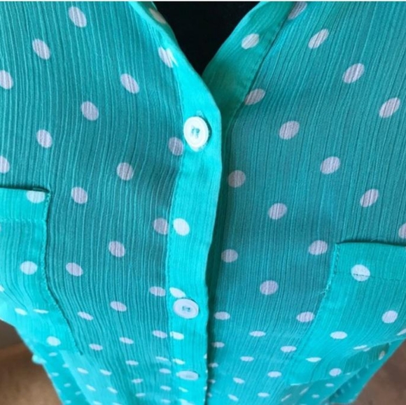 Women's Bongo Sheer Polka-dot Long Sleeve Top with Shoulder Cut Outs, Size XL - Picture 4 of 6